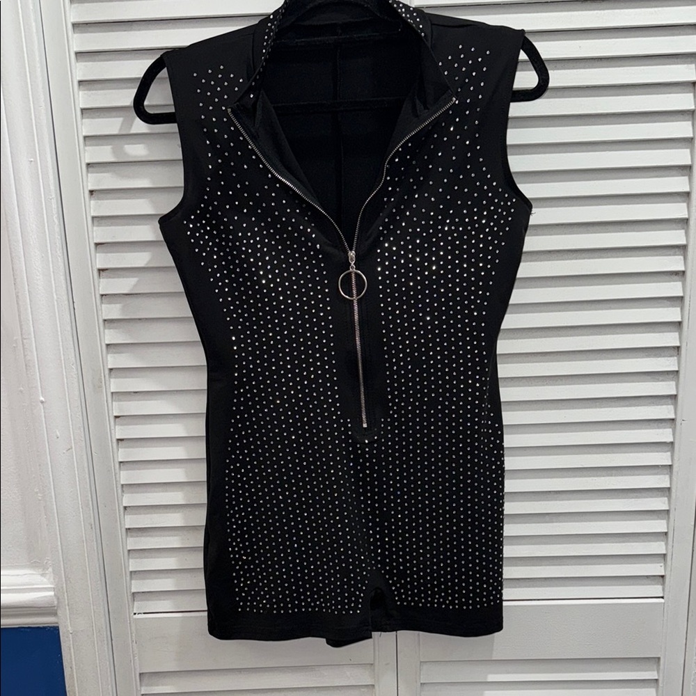 Black Embellished Fitted Bodysuit
